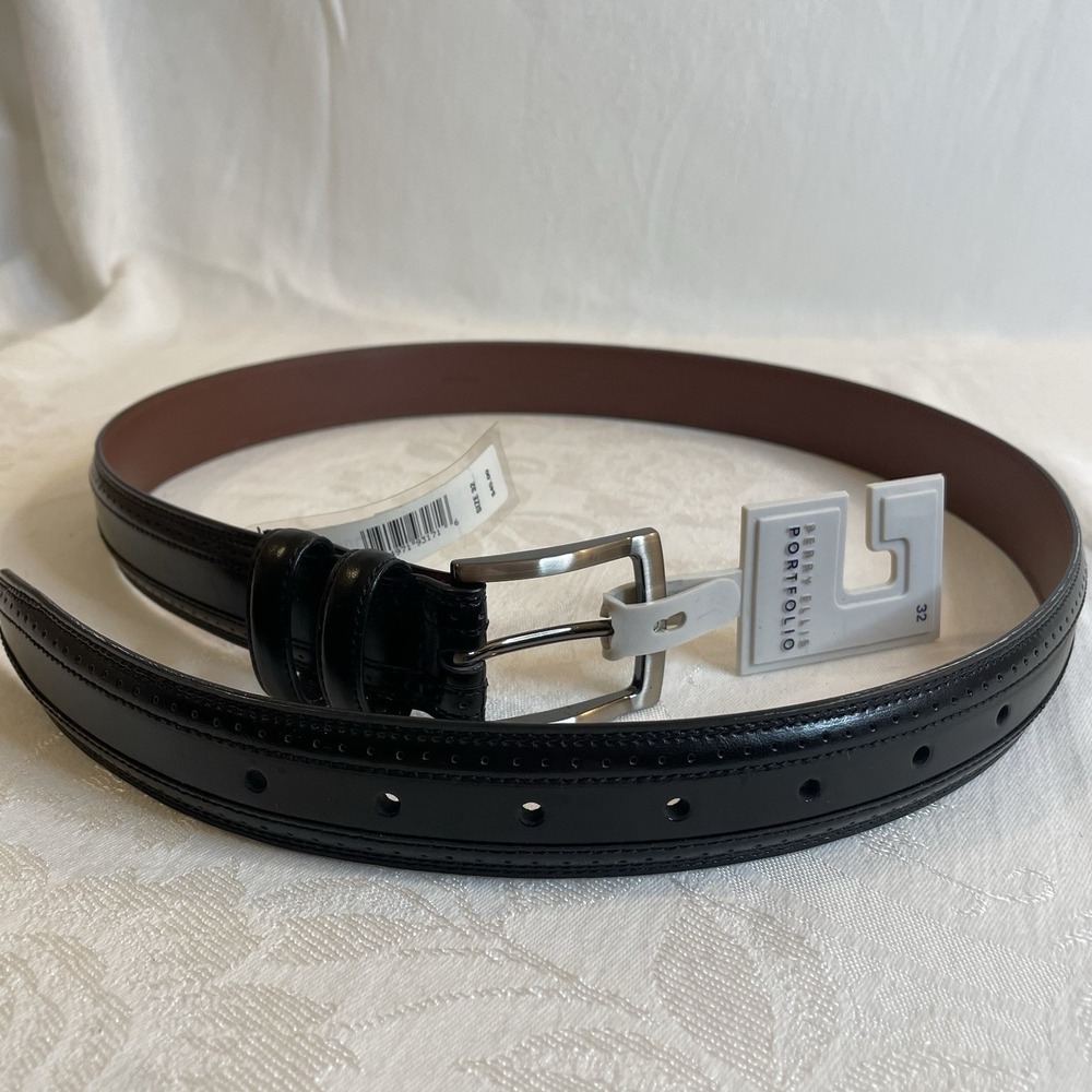Perry Ellis Portfolio Men's Bonded Leather Dress Belt Black Size 32 NEW